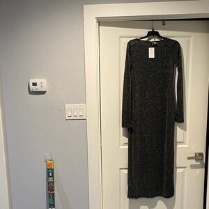 NWT H&M Shimmering Silvery threads black maxi dress can be partially transparent